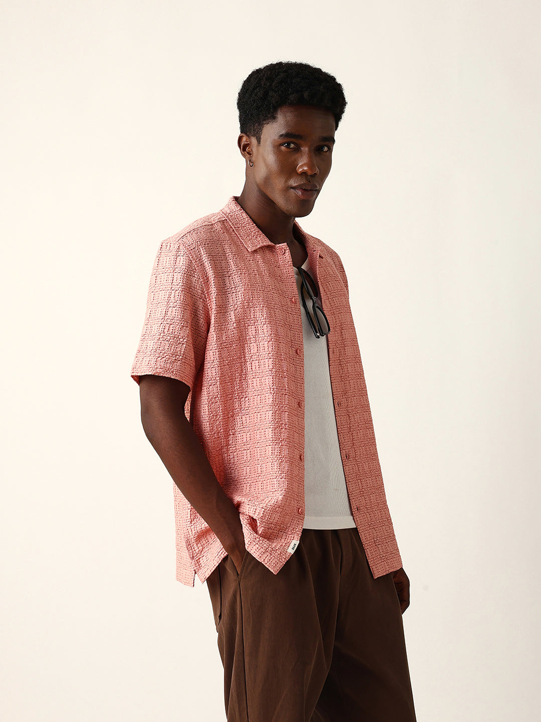 Men Pink Nylon Textured Shirt
