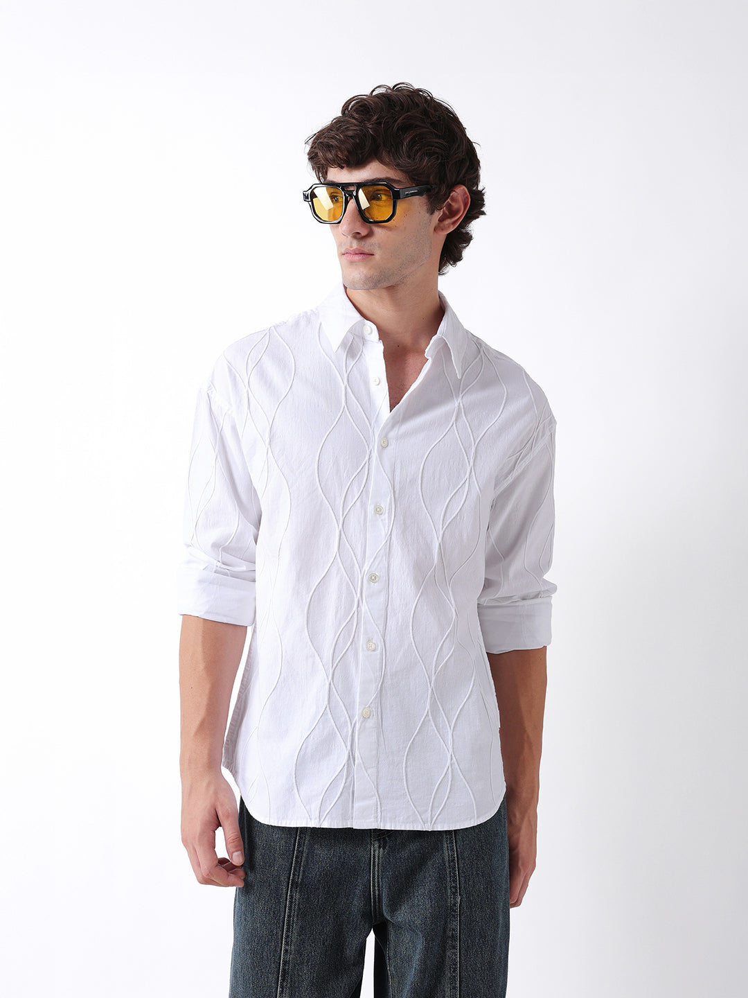Men White Cotton Overshirt