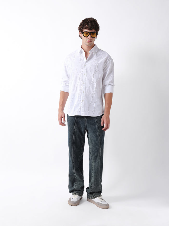 Men White Cotton Overshirt