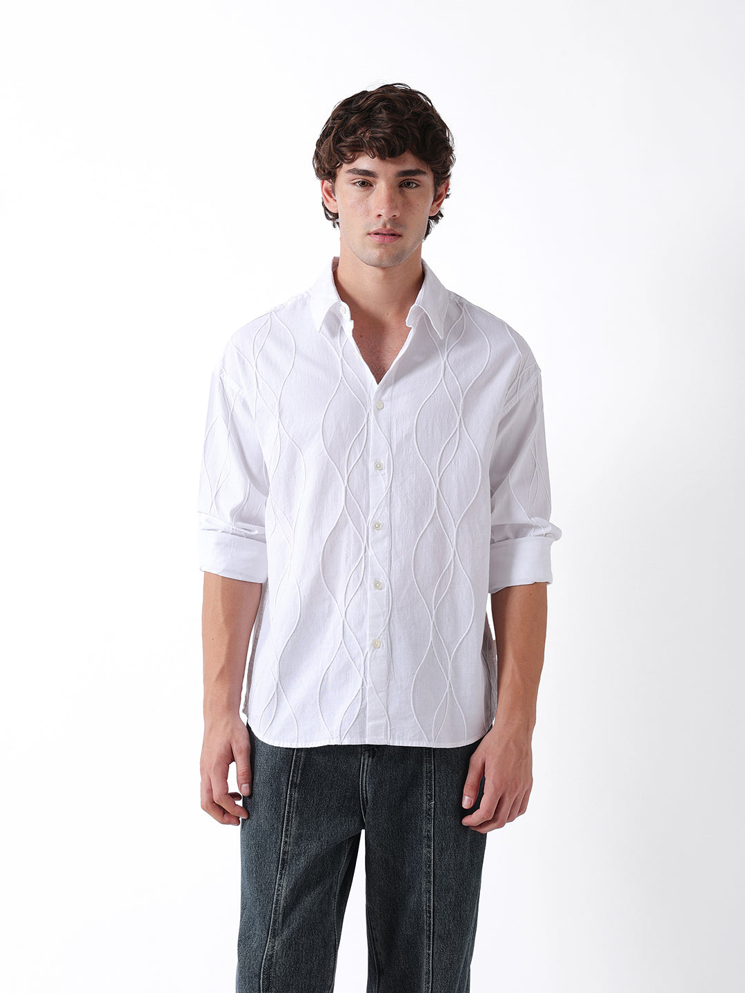 Men White Cotton Overshirt