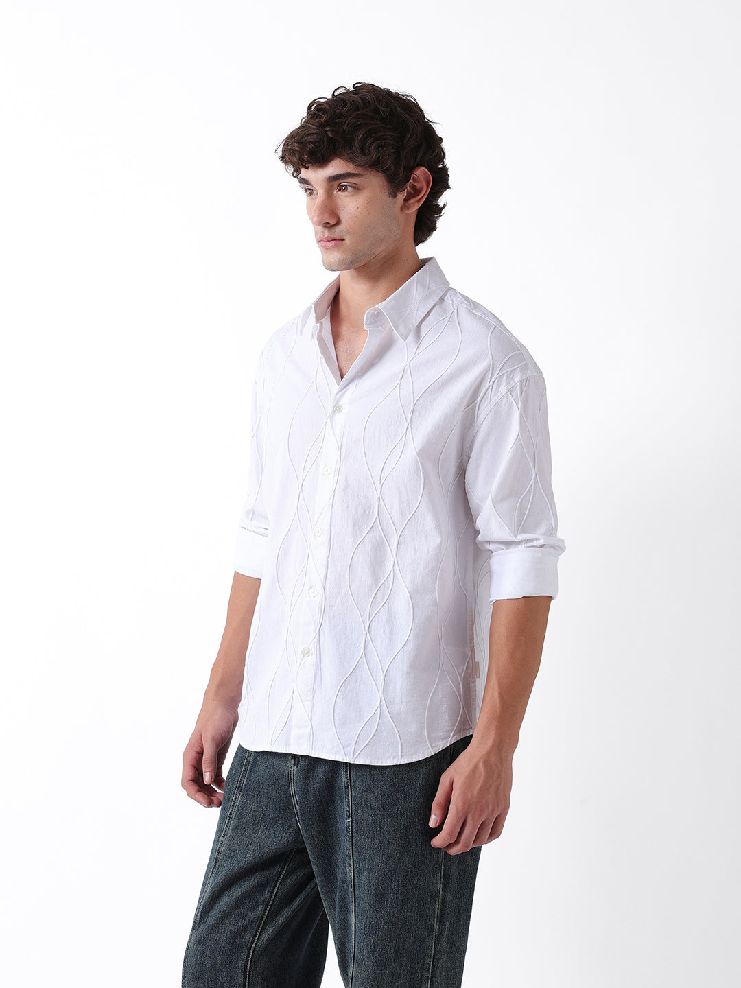 Men White Cotton Overshirt
