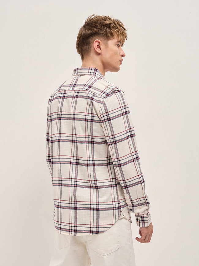 Men White Checked Slim Fit Casual Shirt