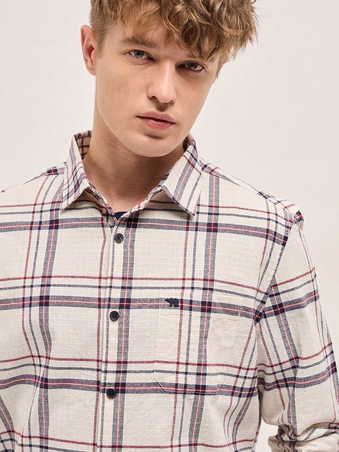 Men White Checked Slim Fit Casual Shirt
