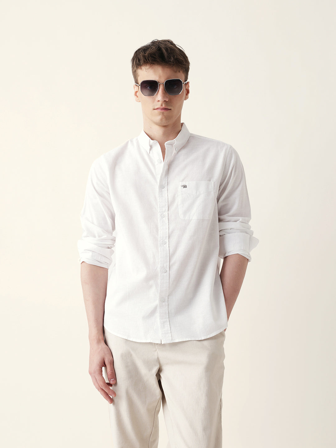 Men Casual Solid Button-Down Shirt
