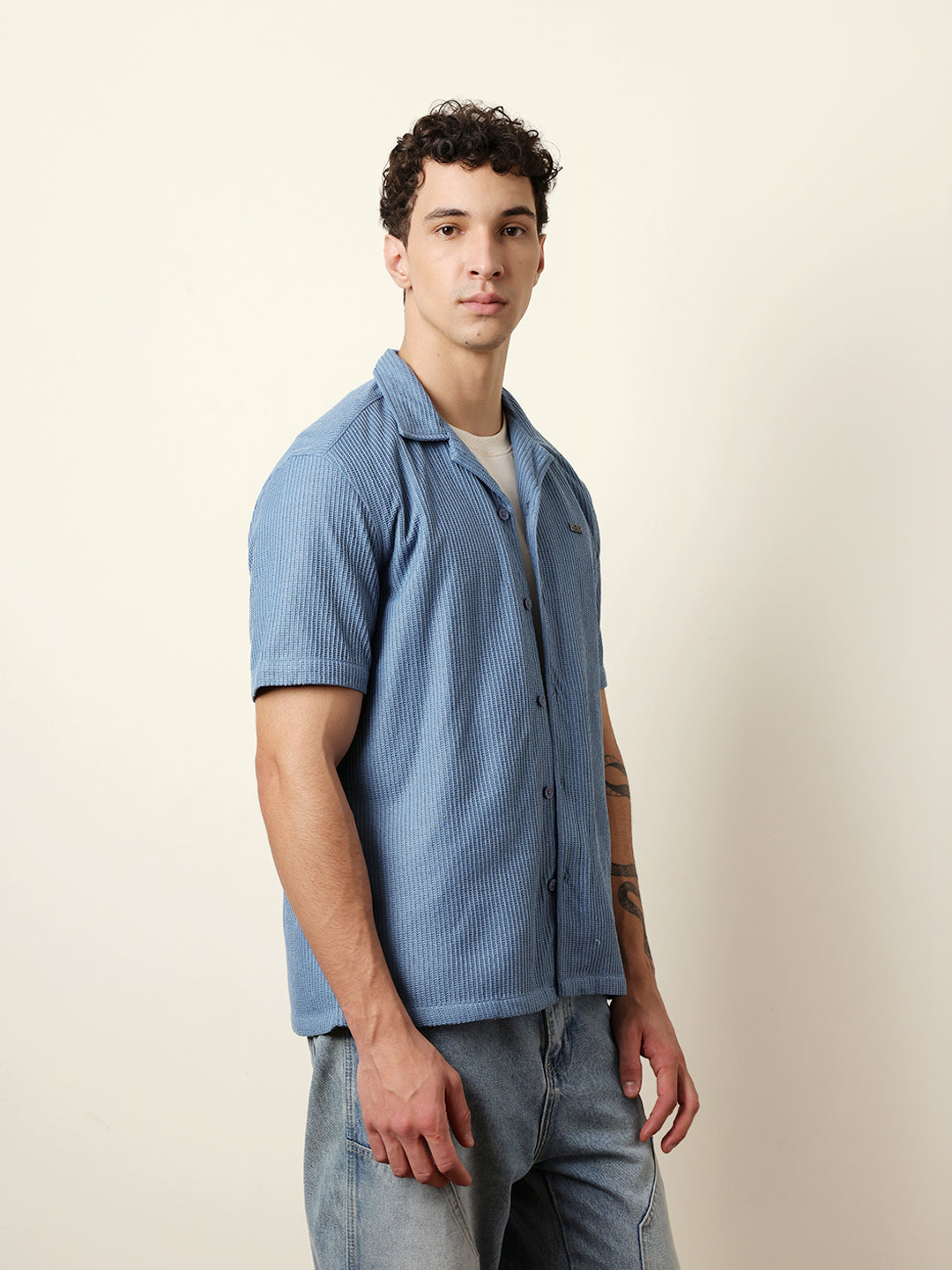Men Solid Casual Half-Sleeve Shirt