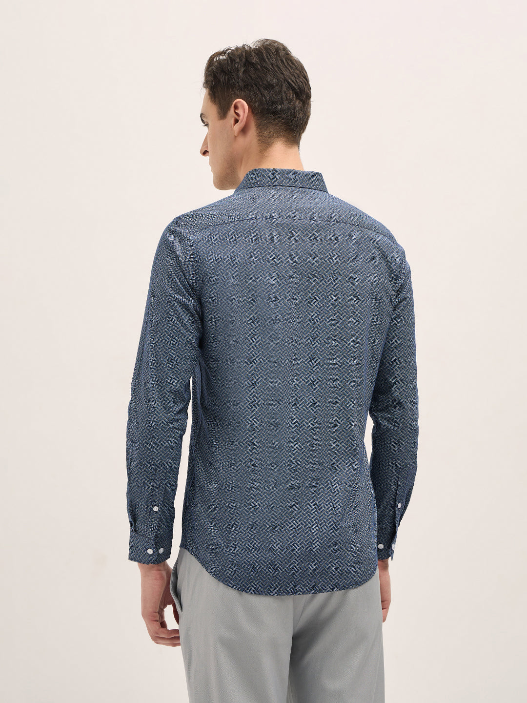 Men Blue Geometric Printed Tailored Fit Formal Shirt