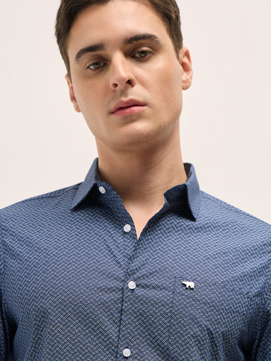 Men Blue Geometric Printed Tailored Fit Formal Shirt