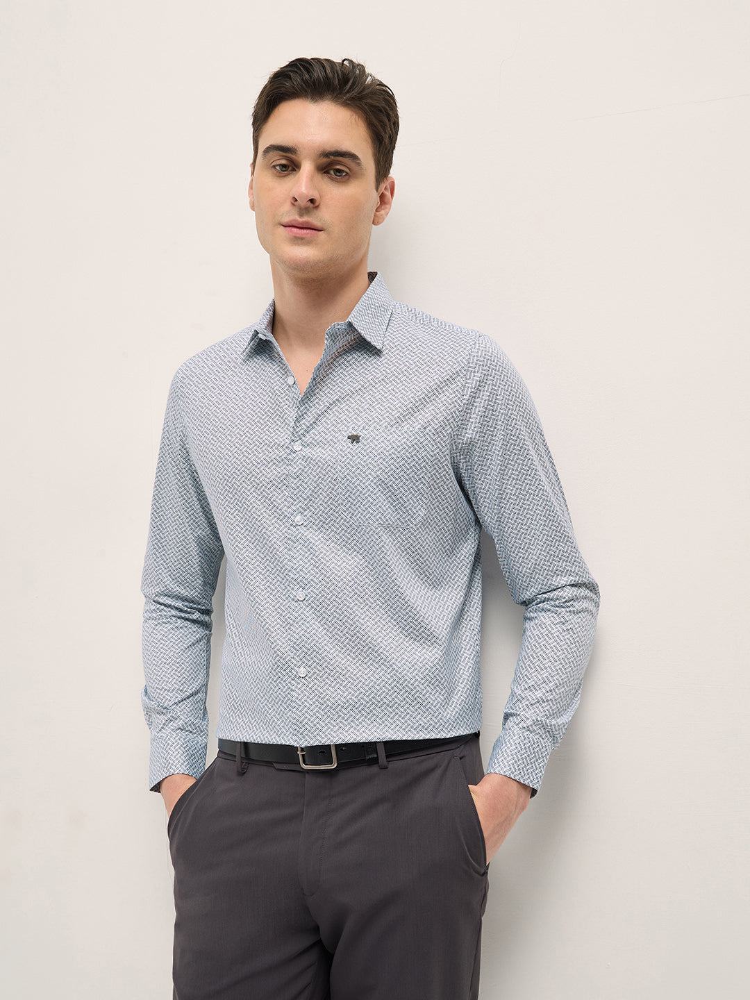 Men Light Blue Geometric Printed Tailored Fit Formal Shirt