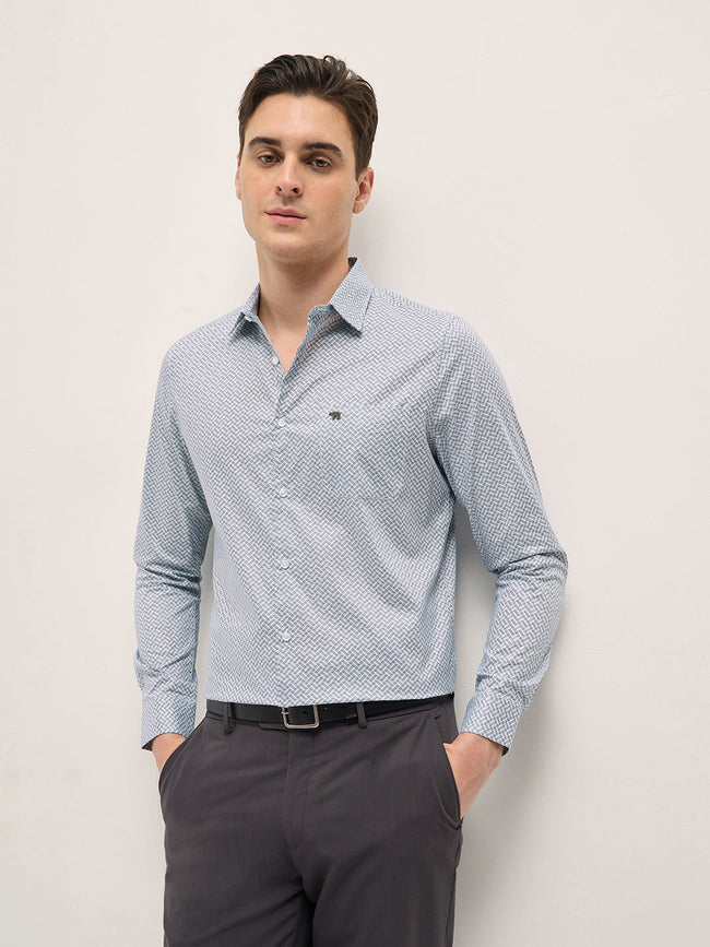 Men Light Blue Geometric Printed Tailored Fit Formal Shirt