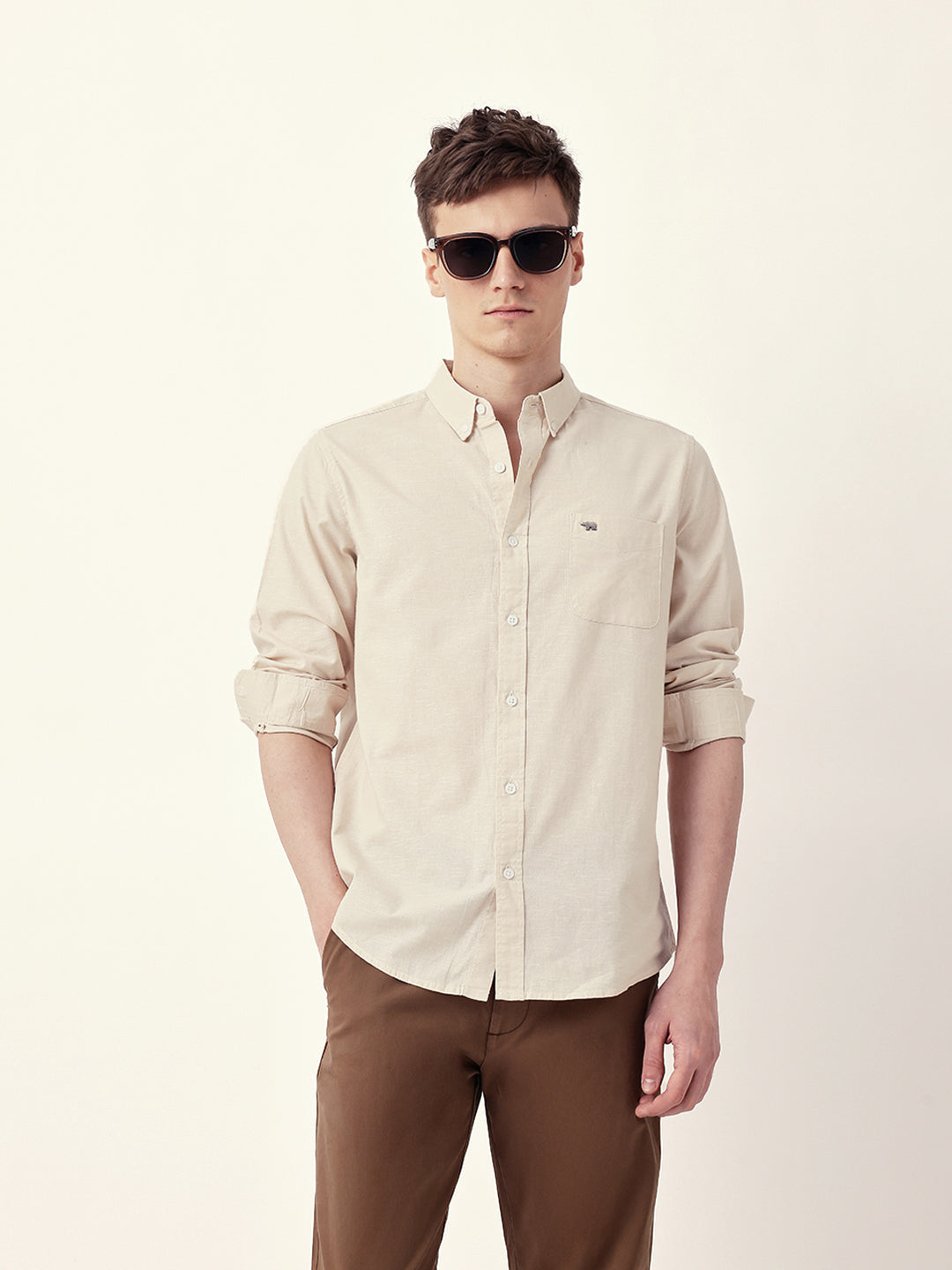 Men Casual Solid Button-Down Shirt