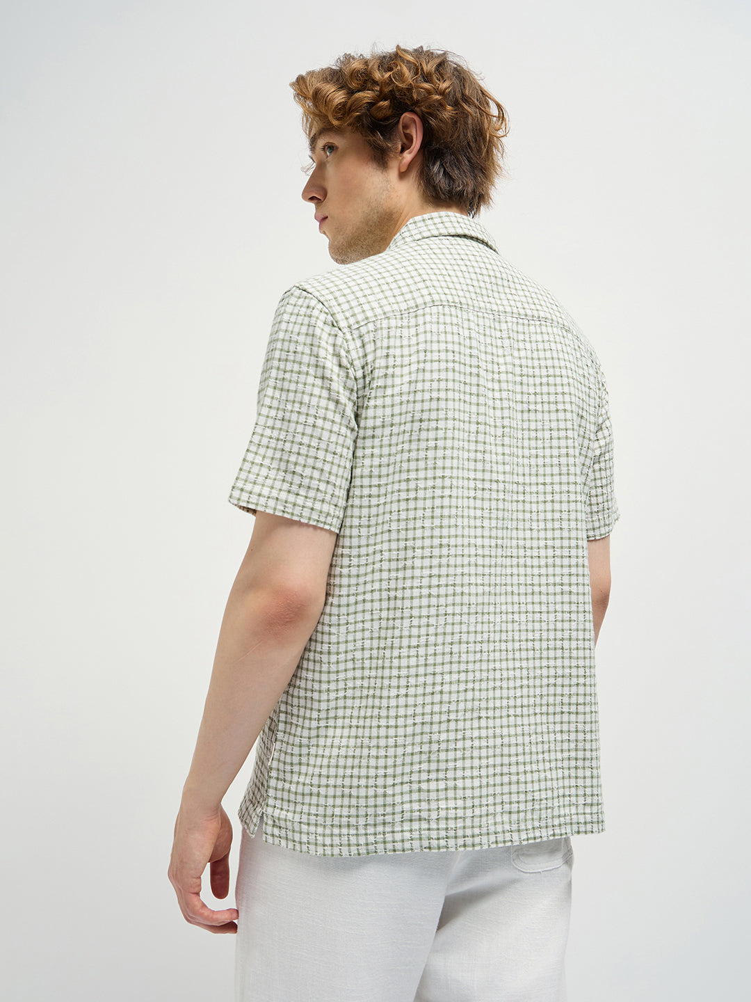 Men Green Graph Check Regular Fit Casual Shirt