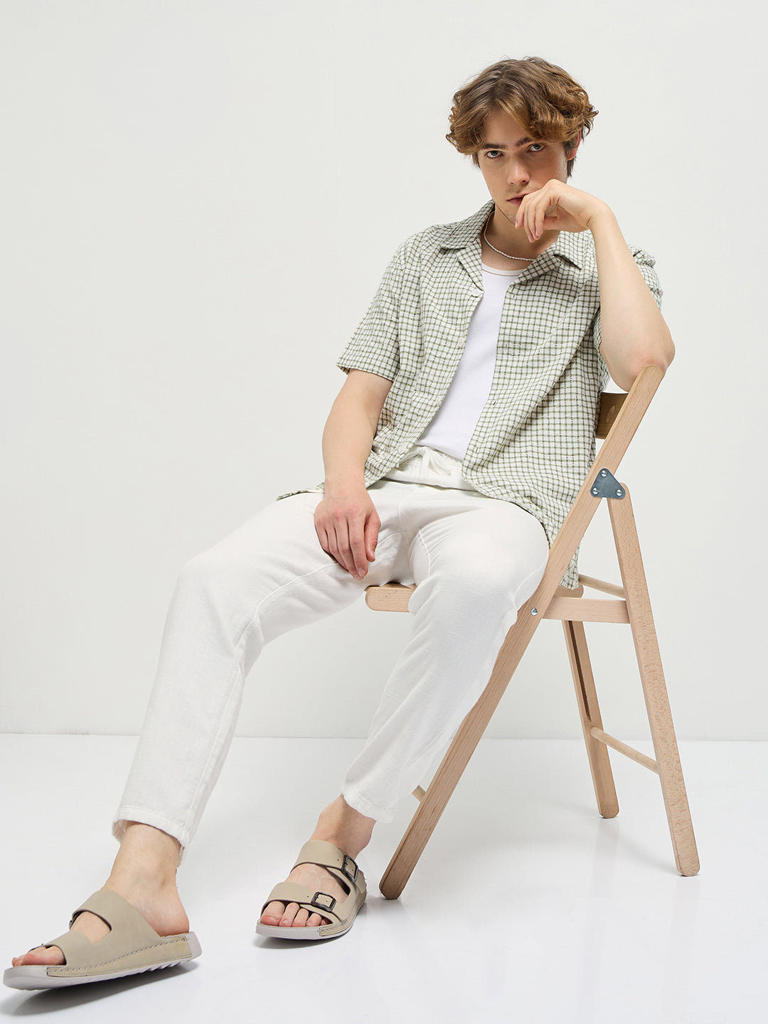 Men Green Graph Check Regular Fit Casual Shirt