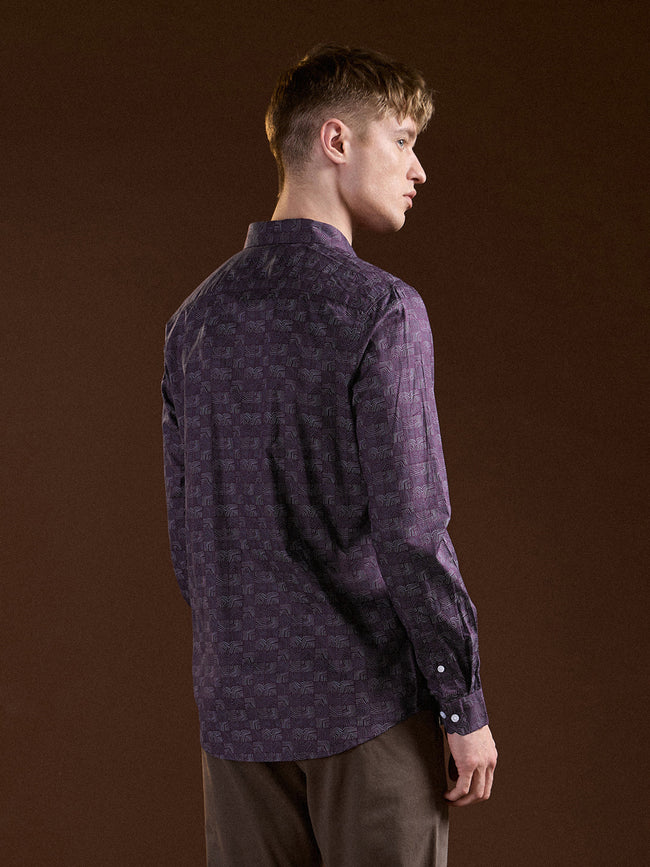 Men Purple Geometric Printed Tailored Fit Formal Shirt