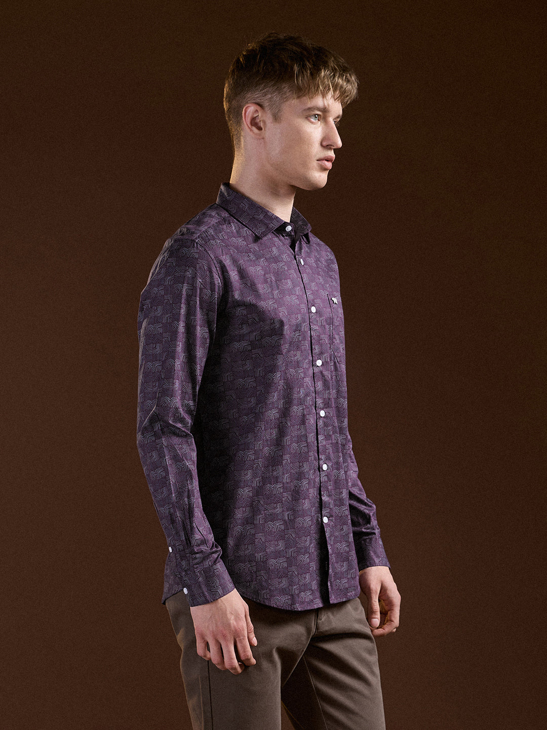 Men Purple Geometric Printed Tailored Fit Formal Shirt