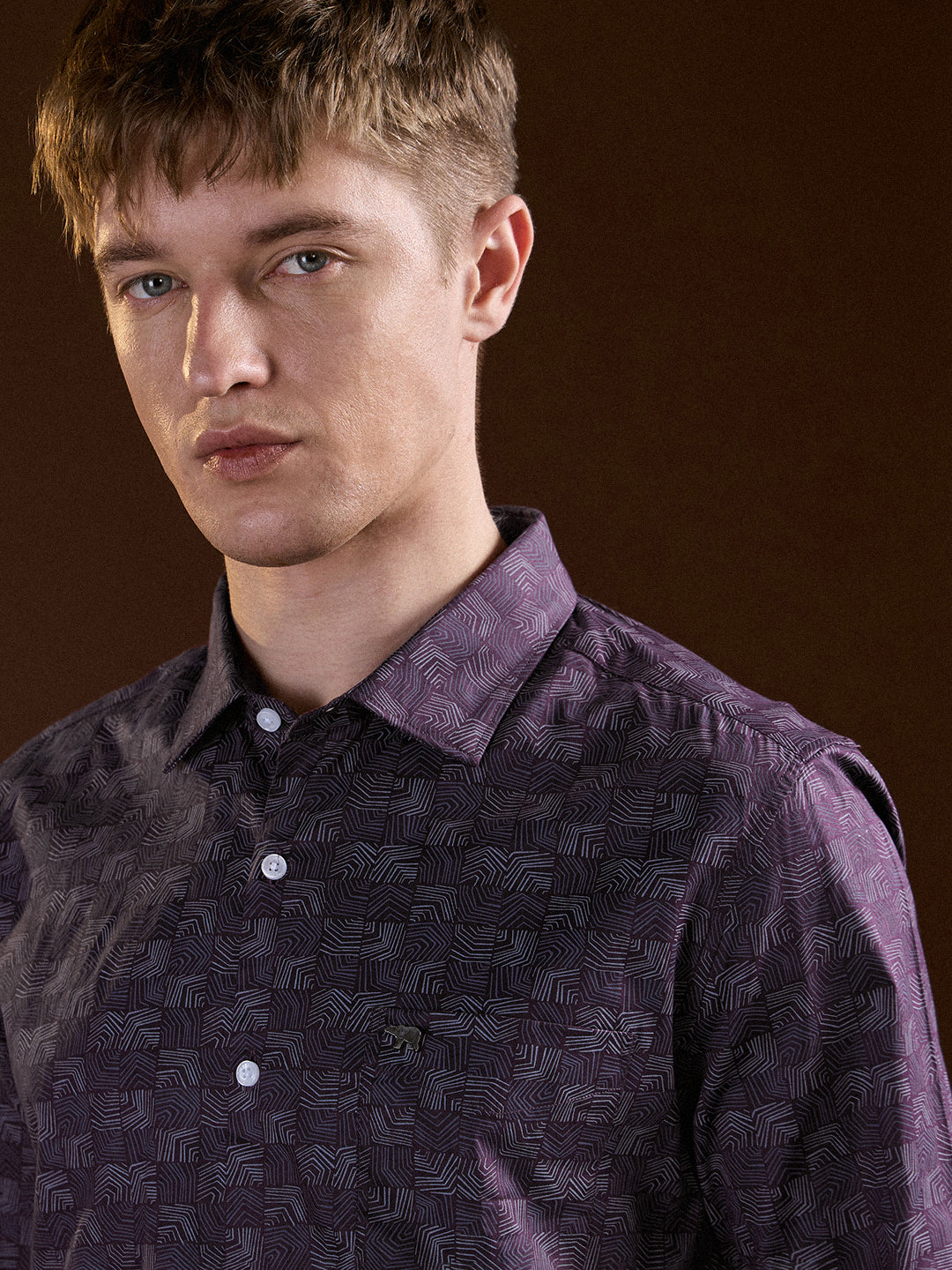 Men Purple Geometric Printed Tailored Fit Formal Shirt