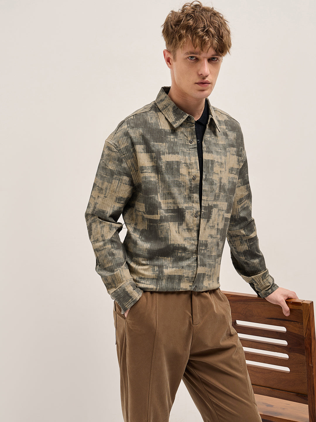 Men Beige Relax Fit Casual Overshirt