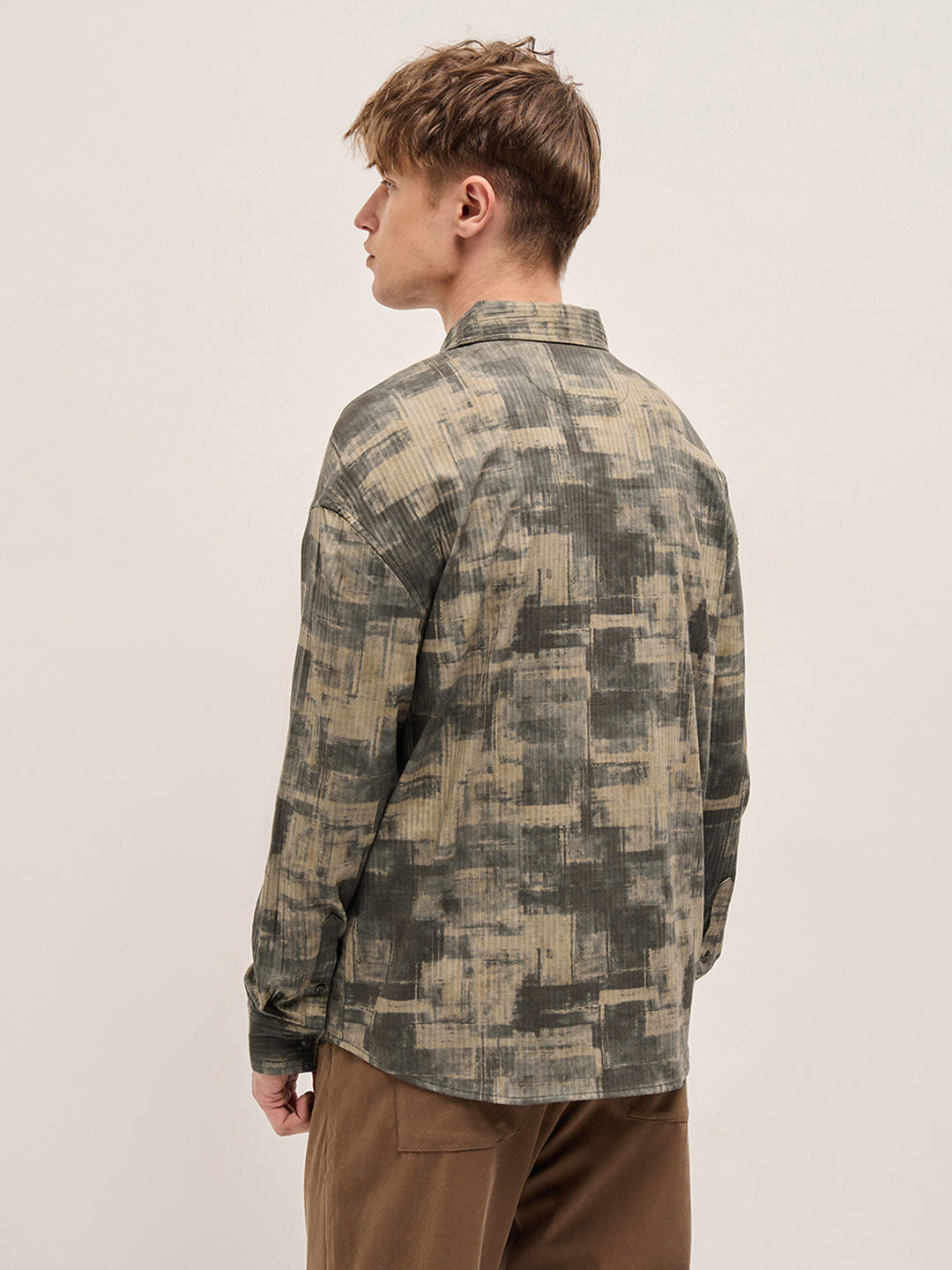 Men Beige Relax Fit Casual Overshirt