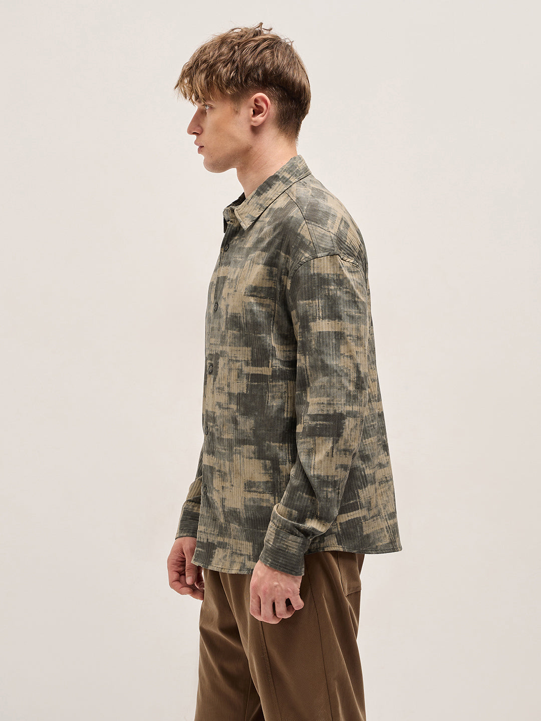 Men Beige Relax Fit Casual Overshirt