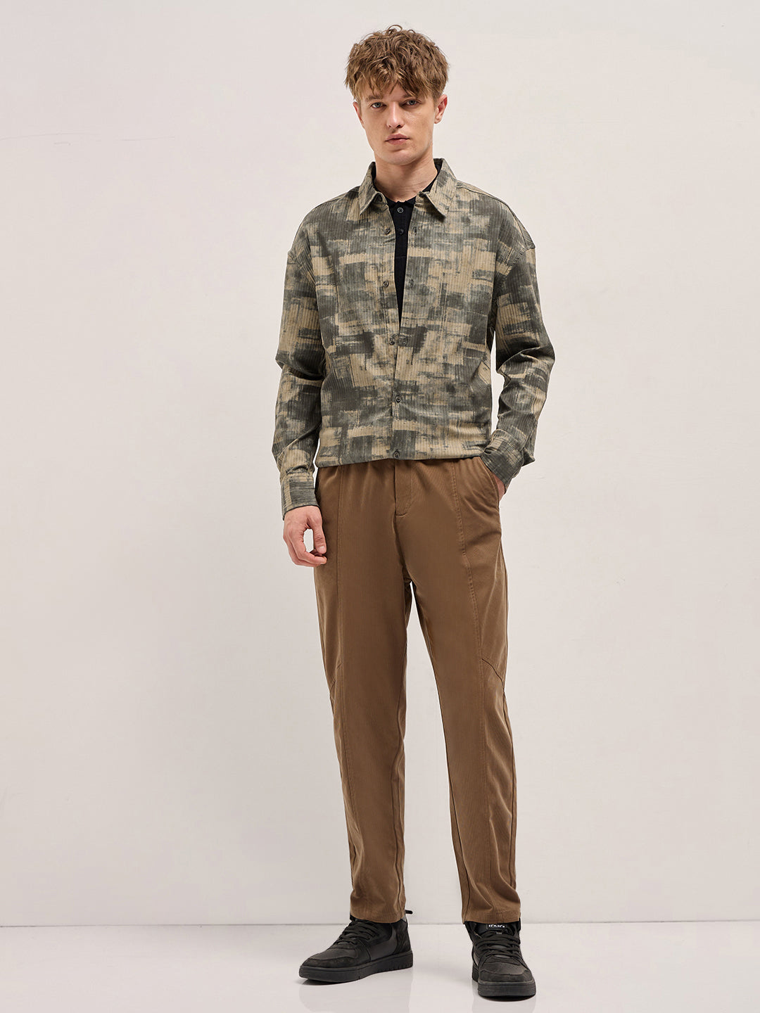 Men Beige Relax Fit Casual Overshirt