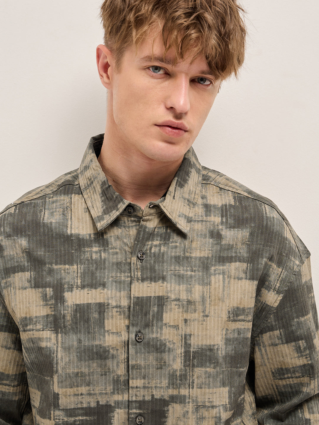 Men Beige Relax Fit Casual Overshirt