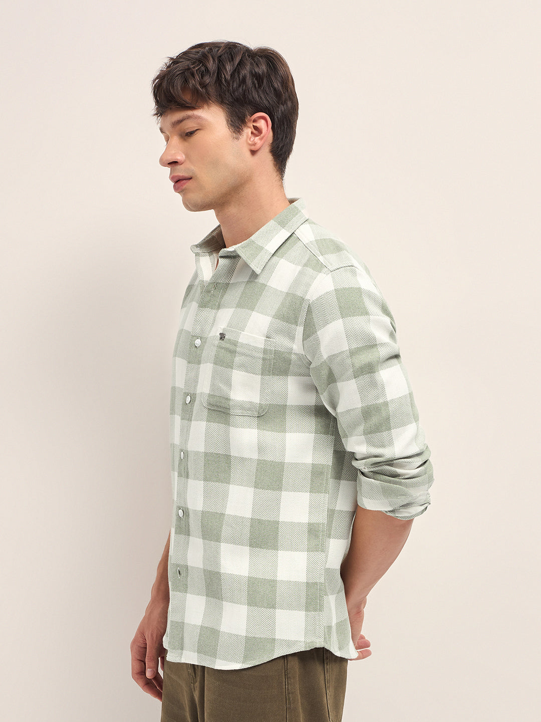 Men Cotton Checked Casual Shirt