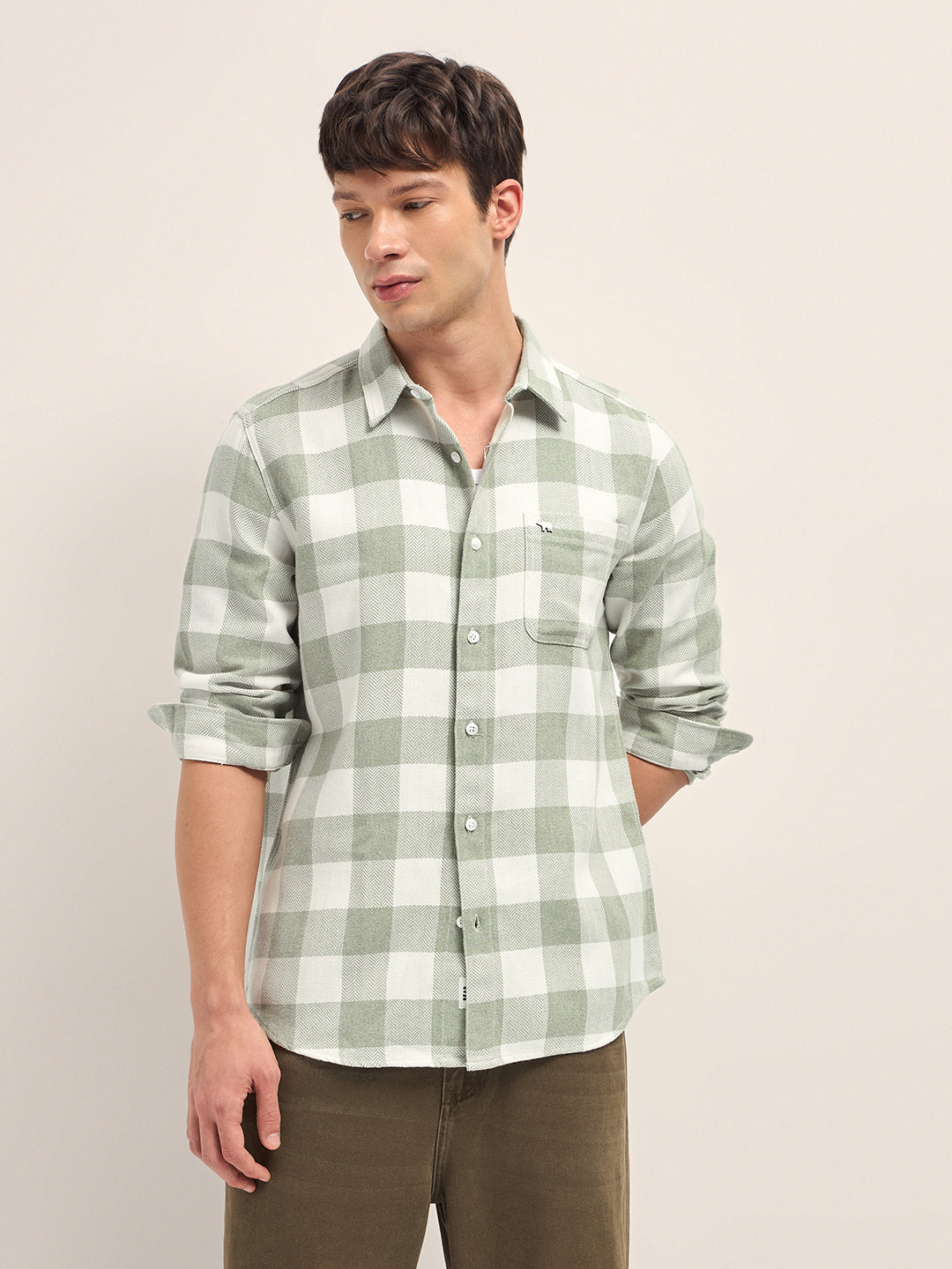 Men Cotton Checked Casual Shirt
