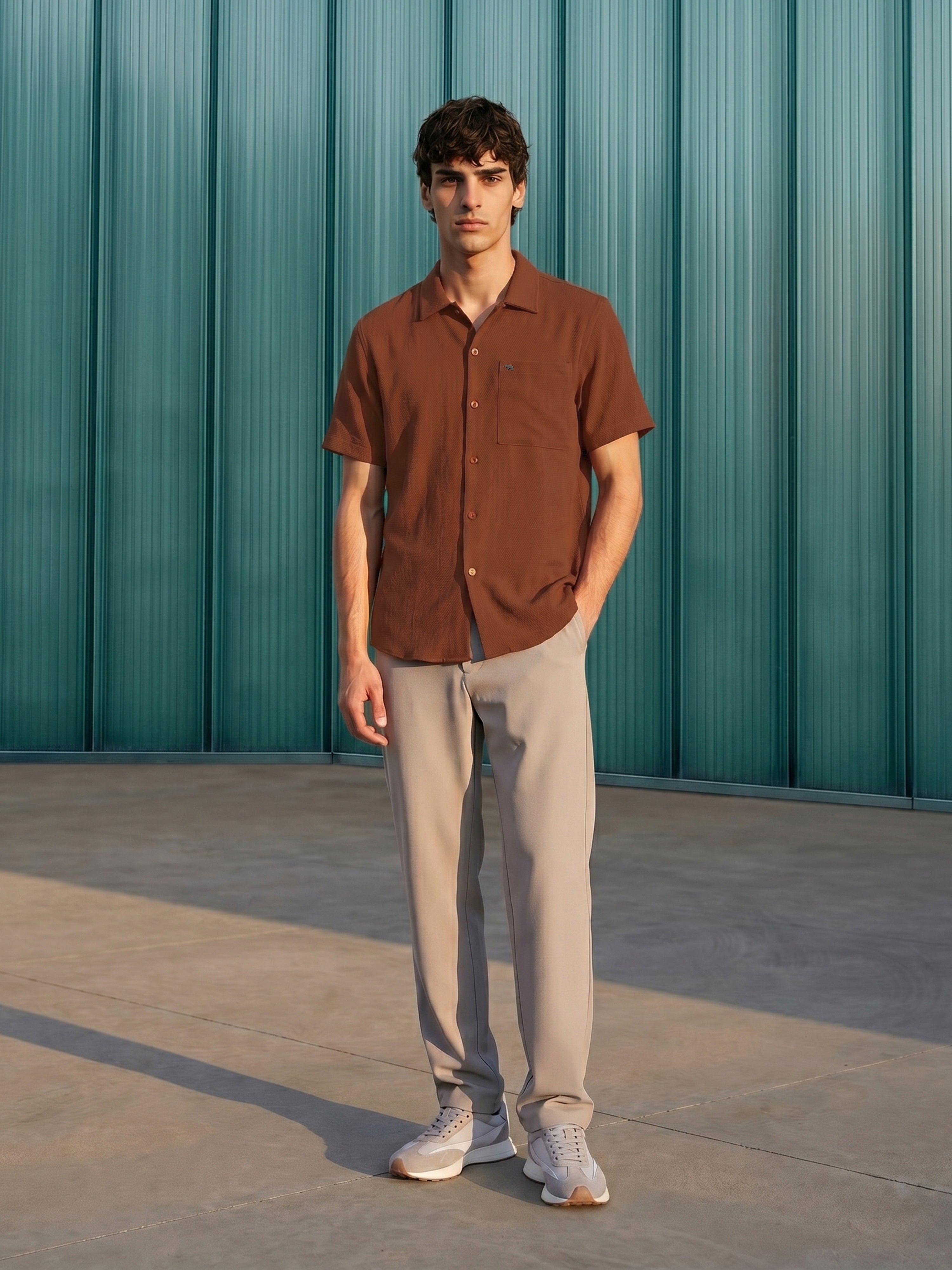 Men Rust Casual Shirt