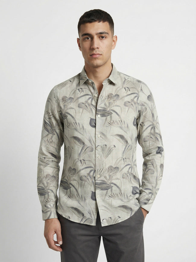 Men Beige Polyester Printed Shirt