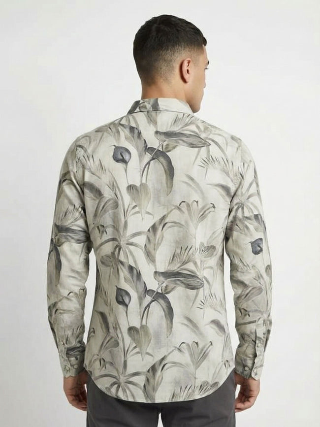 Men Beige Polyester Printed Shirt