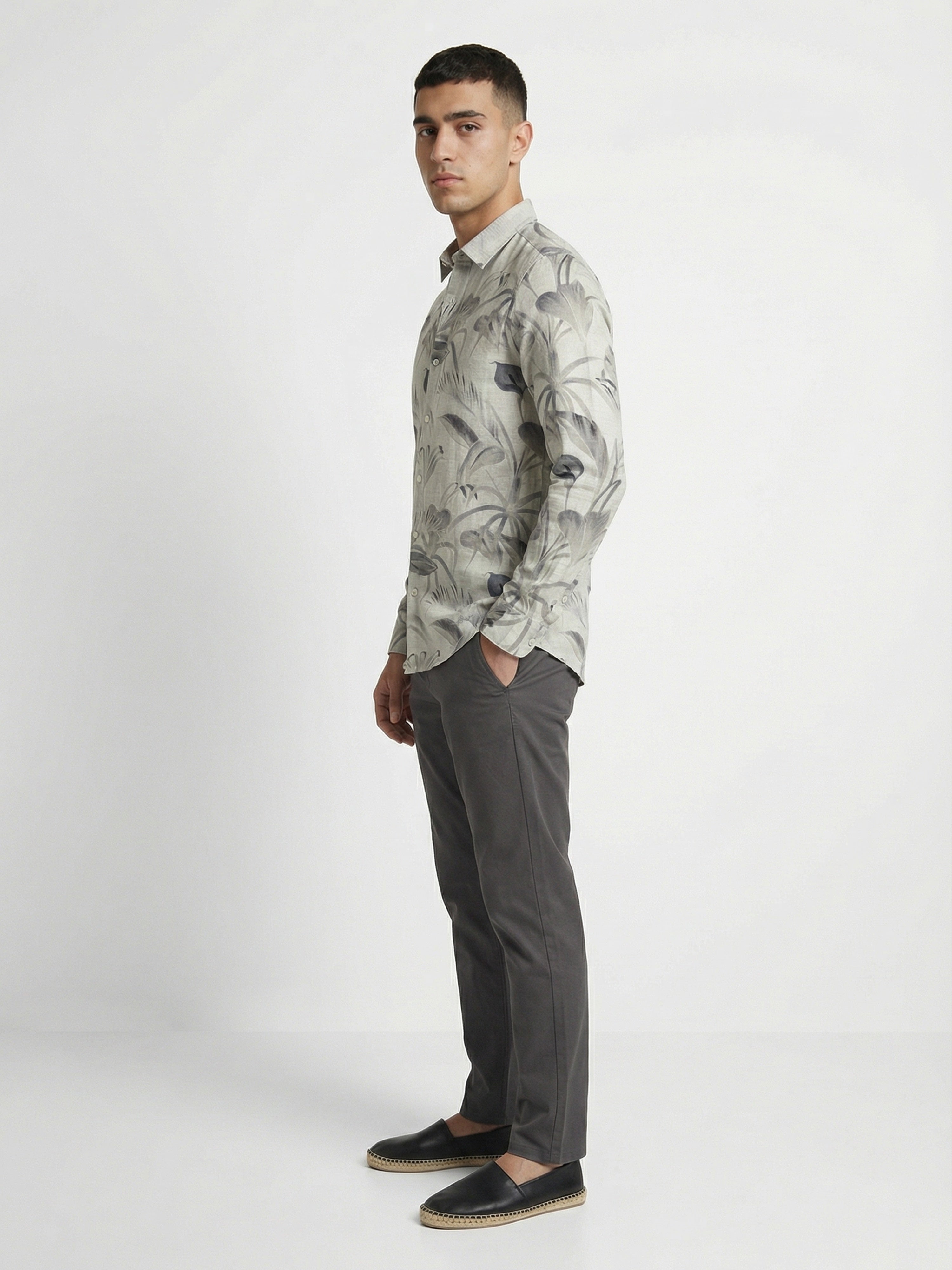 Men Beige Polyester Printed Shirt