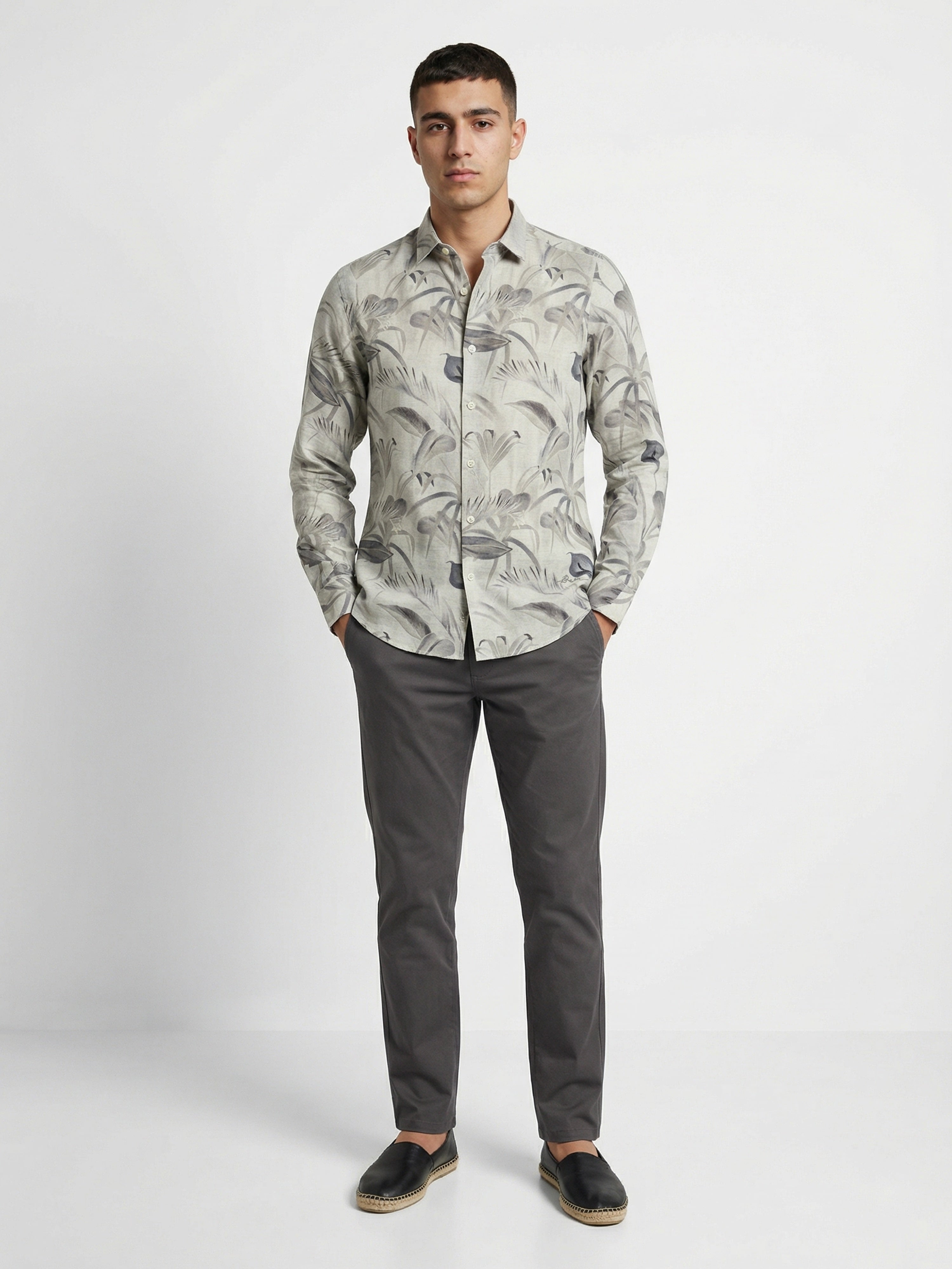 Men Beige Polyester Printed Shirt