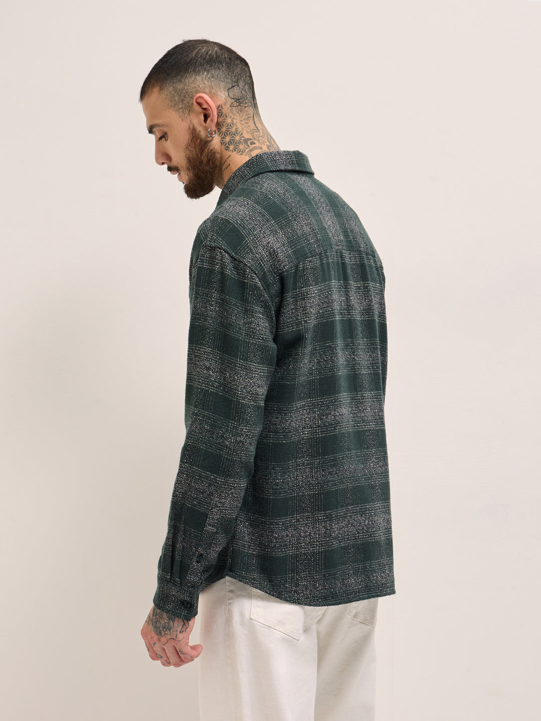 Men Green Checkered Relax Fit Flannel Overshirt