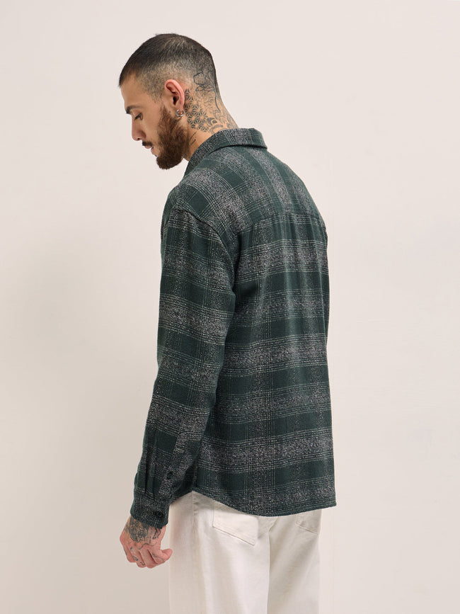 Men Green Checkered Relax Fit Flannel Overshirt