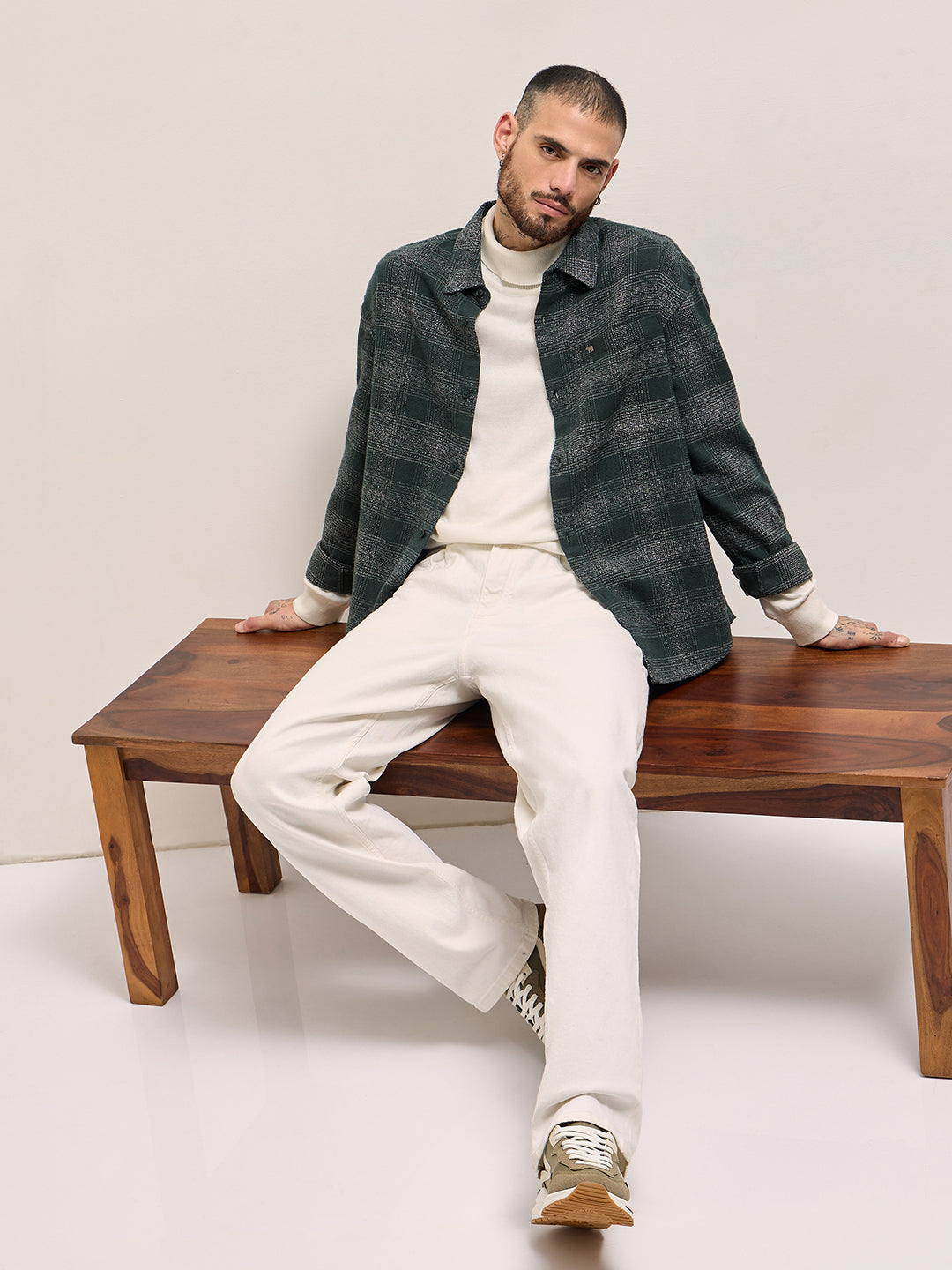 Men Green Checkered Relax Fit Flannel Overshirt
