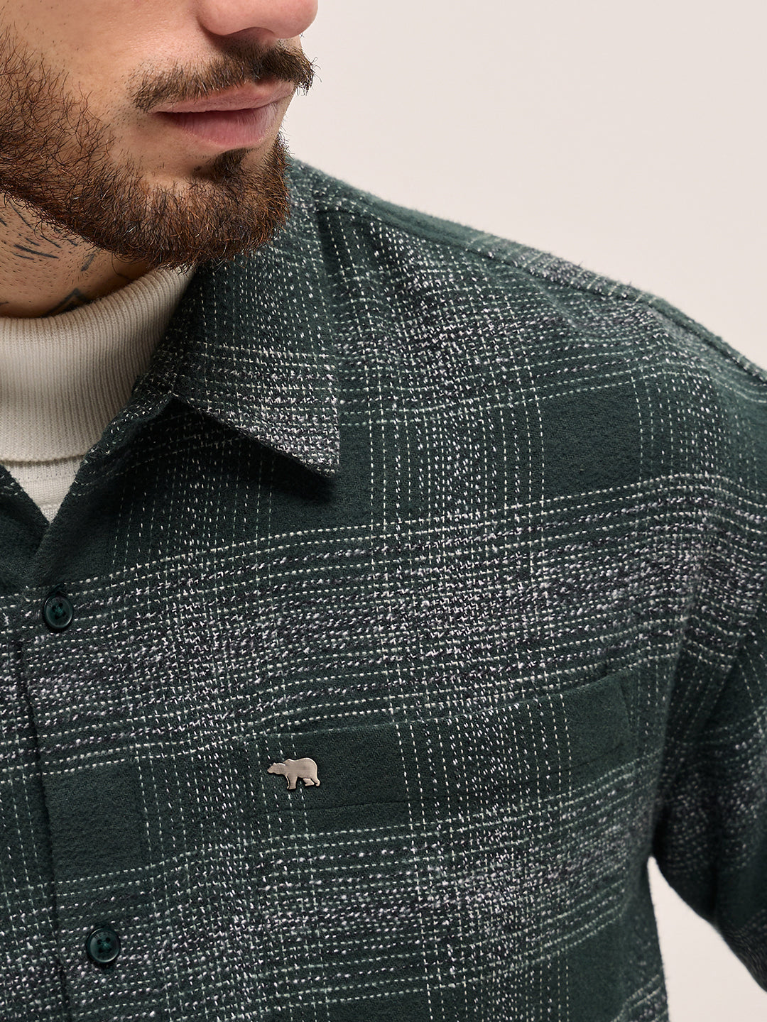 Men Green Checkered Relax Fit Flannel Overshirt