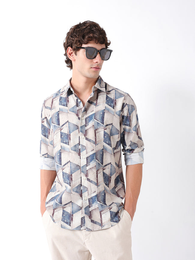 Men Blue Digital Printed Shirt