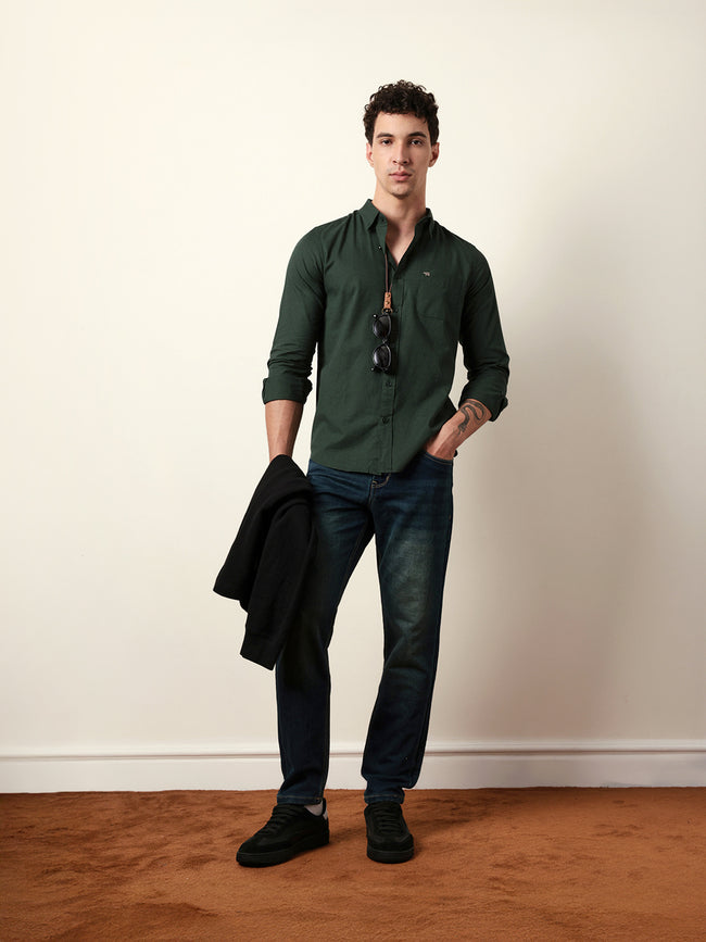 Men Solid Casual Full-Sleeve Shirt