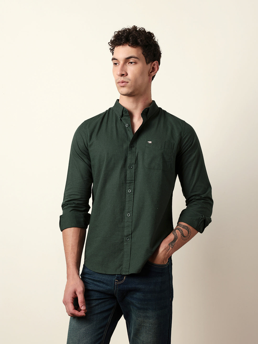 Men Solid Casual Full-Sleeve Shirt