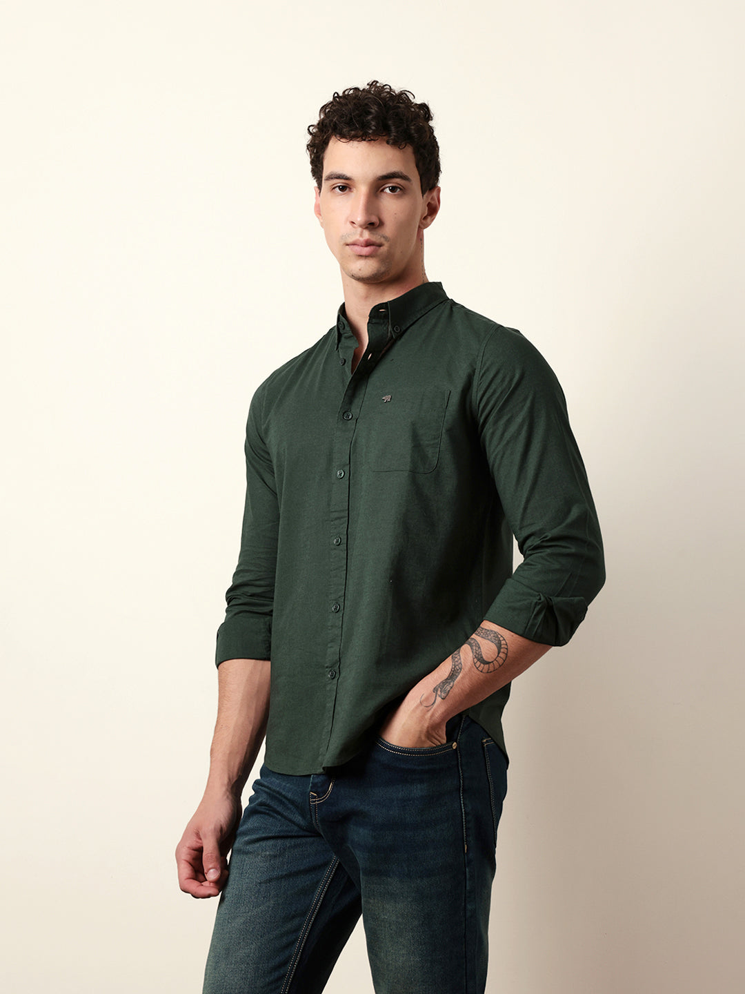 Men Solid Casual Full-Sleeve Shirt