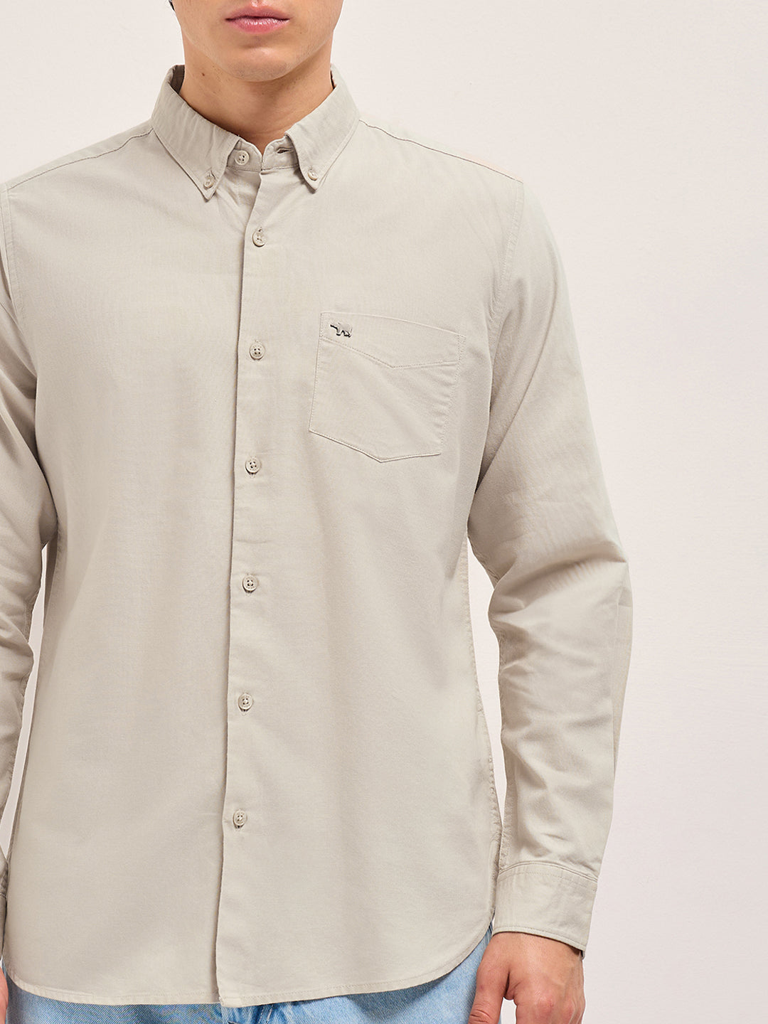 Men Beige Solid Slim Fit Casual Shirt