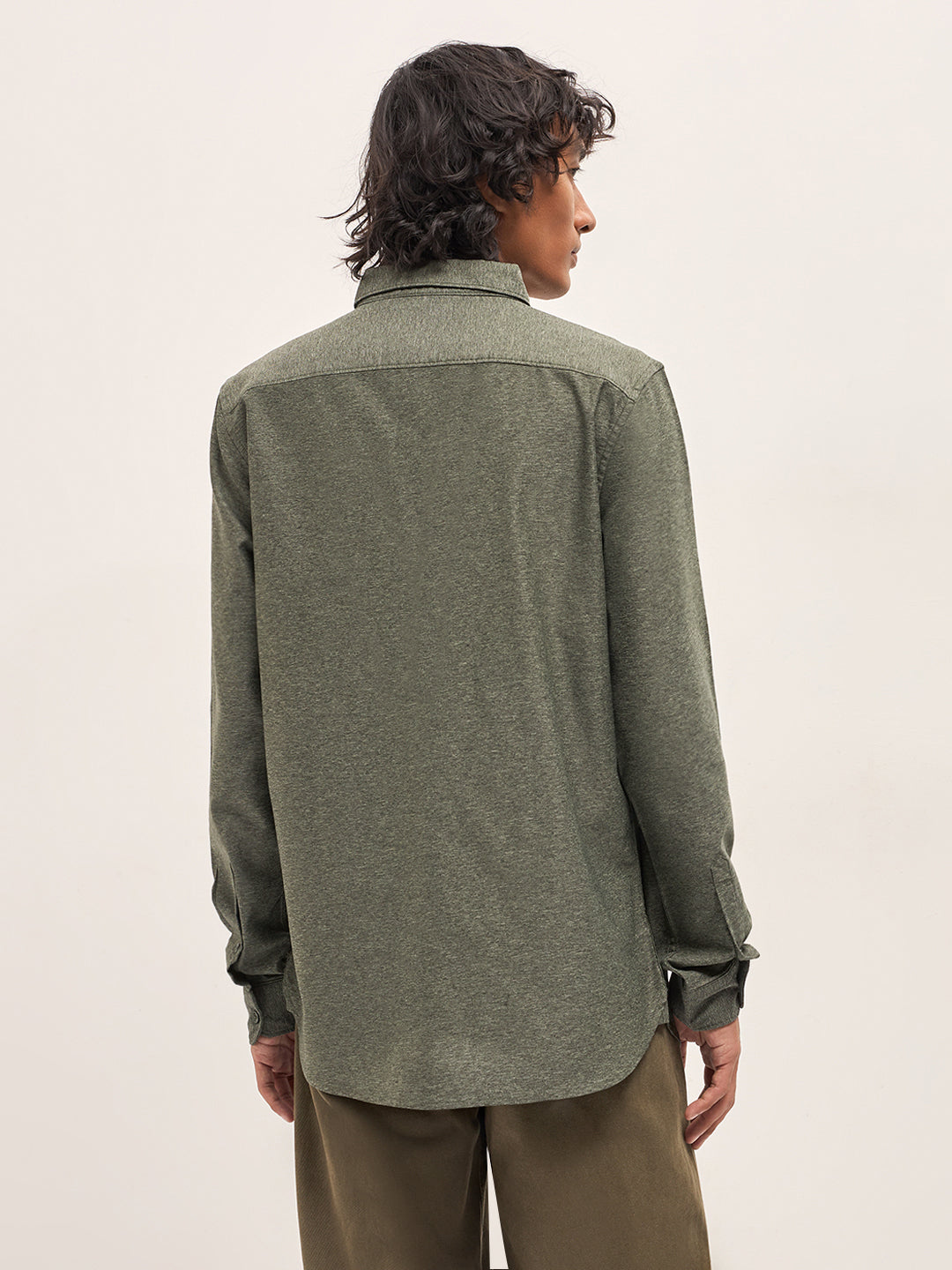 Men Green Cotton Solid Shirt