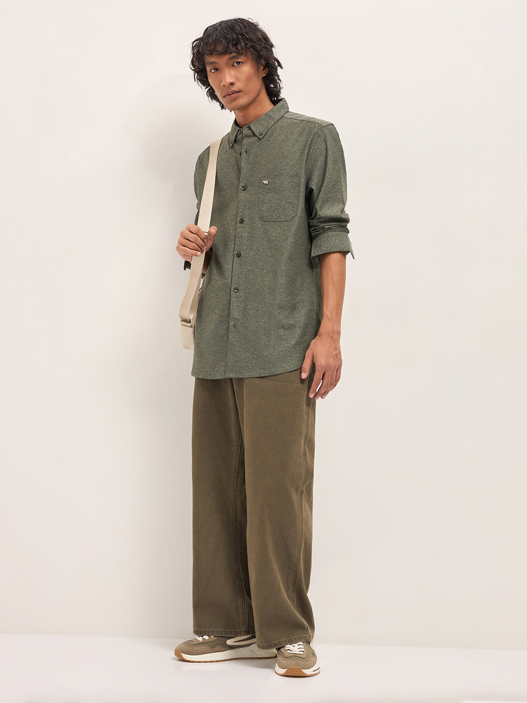 Men Green Cotton Solid Shirt