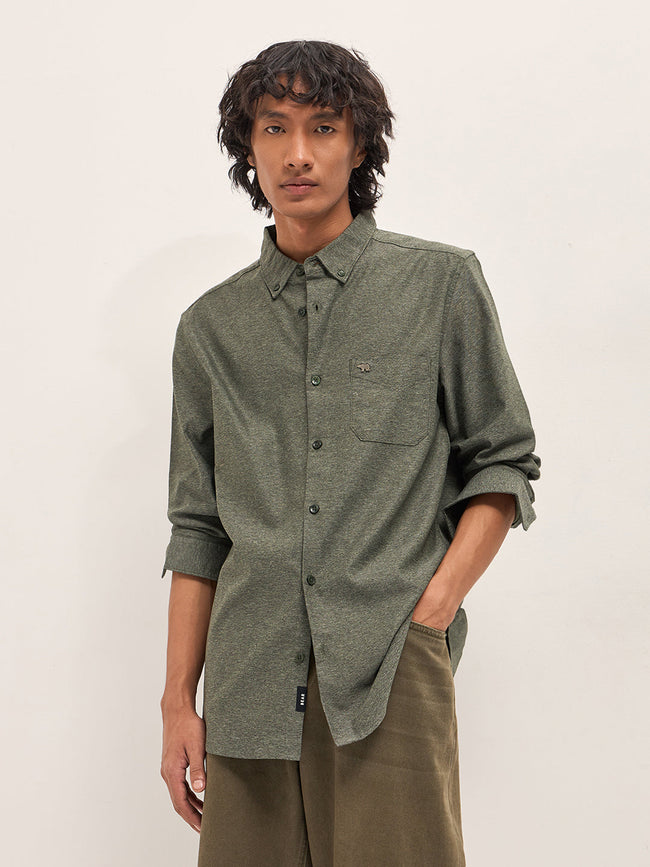 Men Green Cotton Solid Shirt
