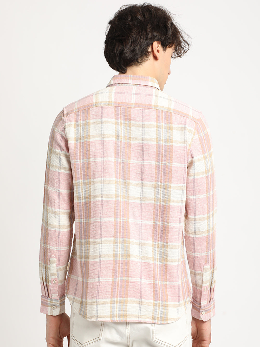 Men Pink Checked Slim Fit Cotton Casual Shirt