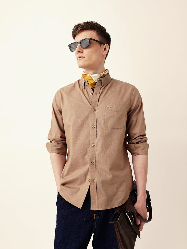 Men Casual Solid Oxford Shirt