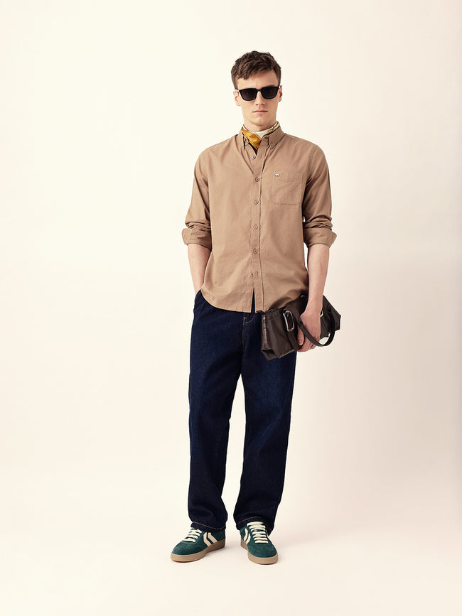 Men Casual Solid Oxford Shirt