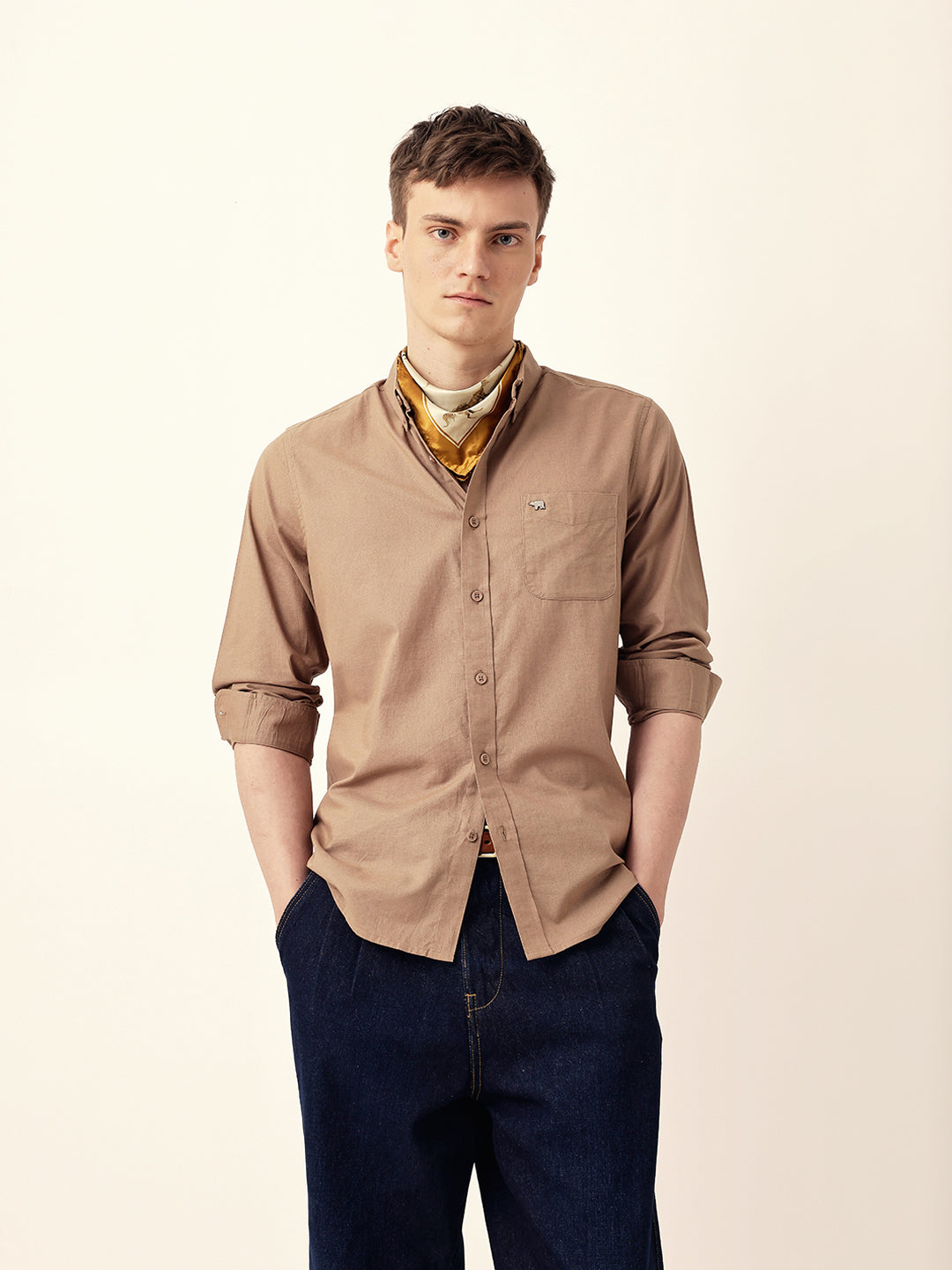 Men Casual Solid Oxford Shirt