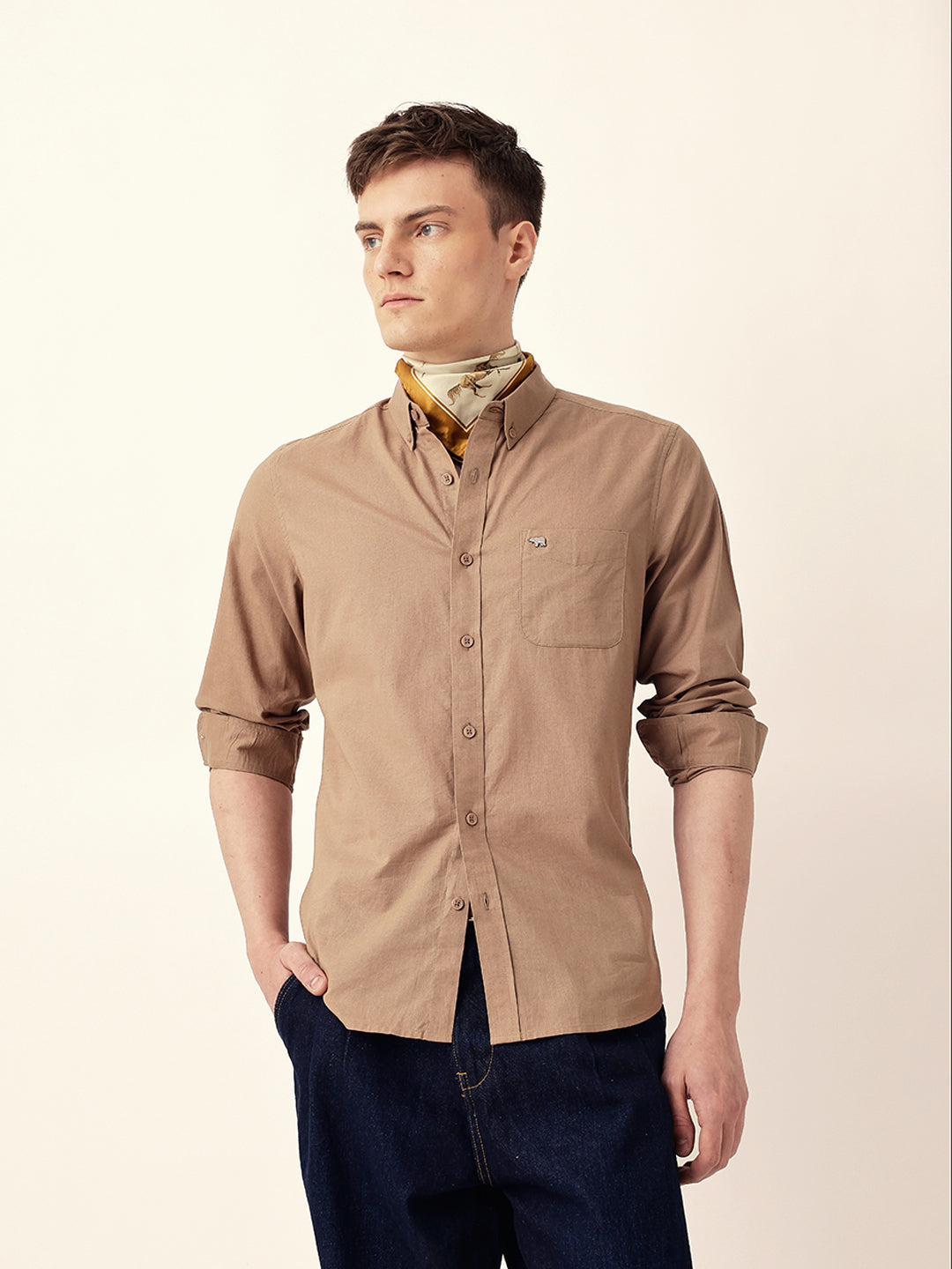 Men Casual Solid Oxford Shirt