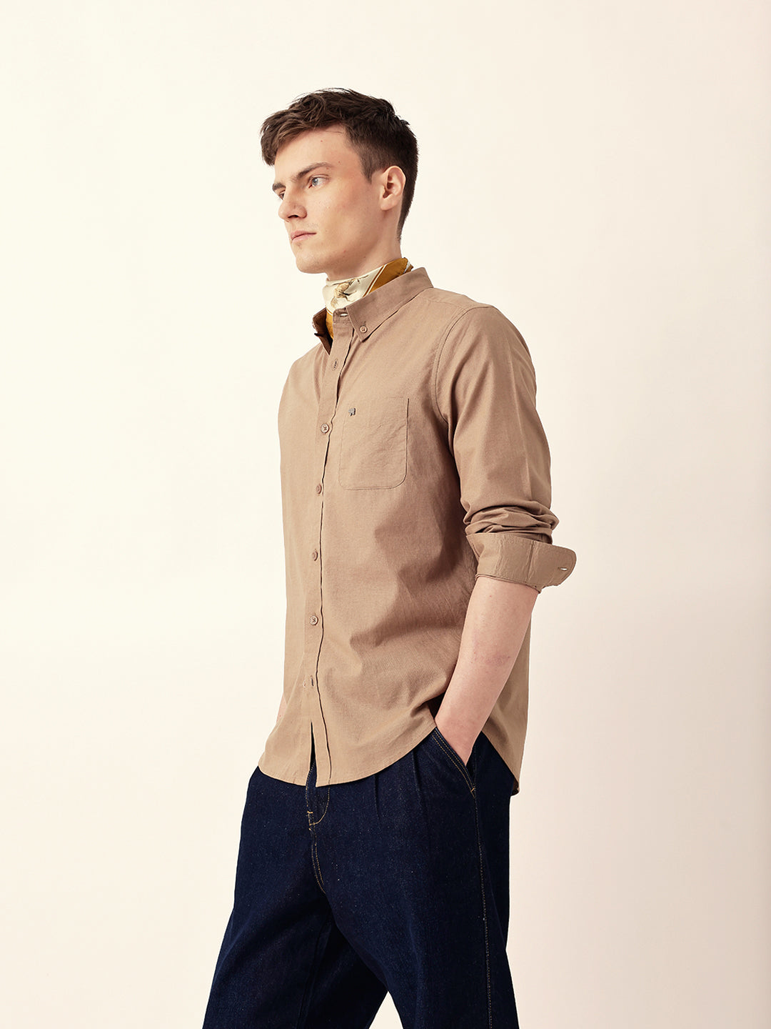 Men Casual Solid Oxford Shirt