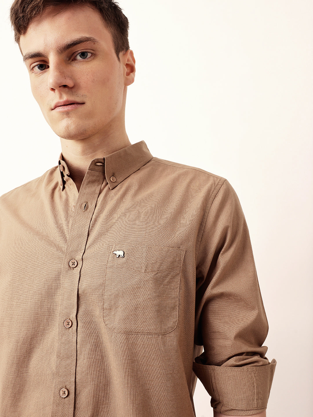 Men Casual Solid Oxford Shirt